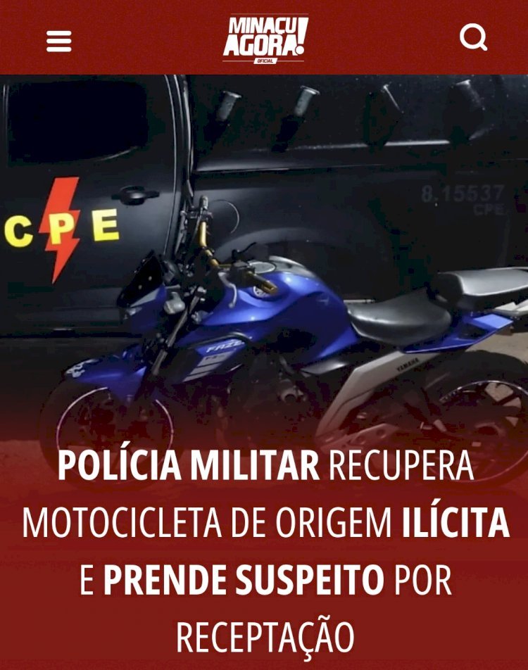 POLÍCIA MILITAR RECUPERA MOTOCICLETA DE ORIGEM ILÍCITA E PRENDE SUSPEITO POR RECEPTAÇÃO