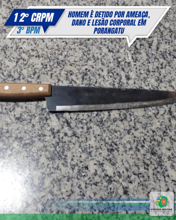 HOMEM É DETIDO POR AMEAÇA, DANO E LESÃO CORPORAL EM PORANGATU