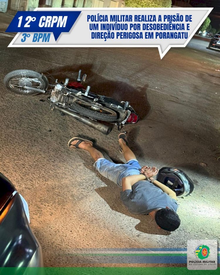 POLÍCIA MILITAR REALIZA A PRISÃO DE UM INDIVÍDUO POR DESOBEDIÊNCIA E DIREÇÃO PERIGOSA EM PORANGATU